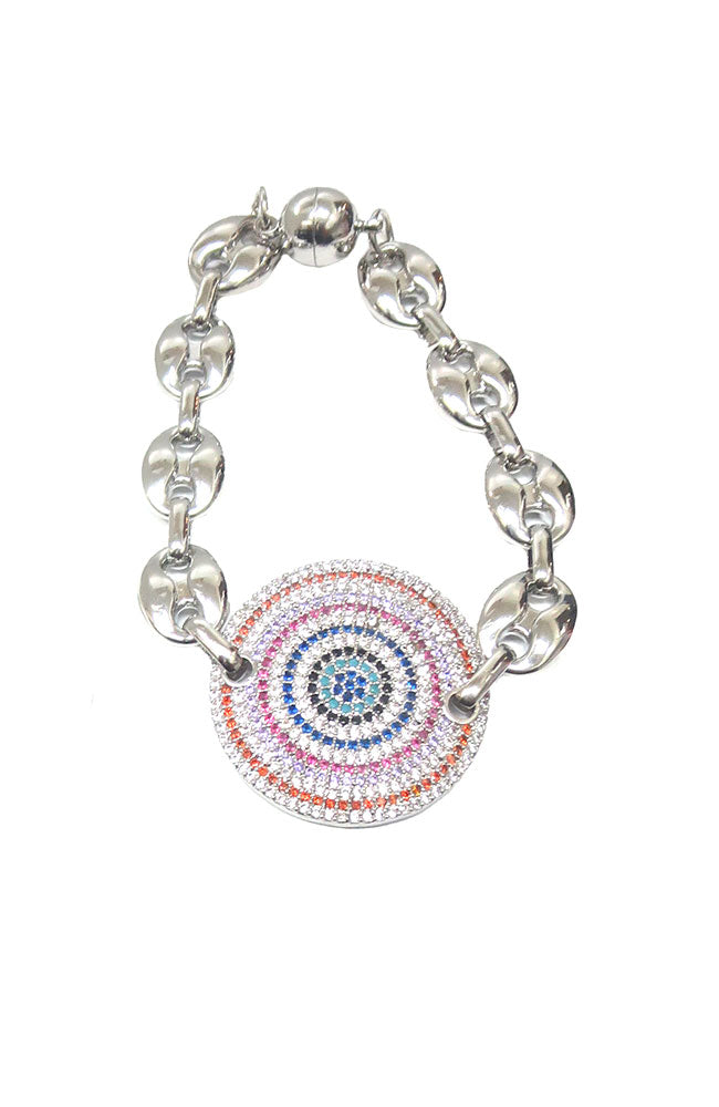 Mariner Chain Bracelet Multi Color CZ Disc