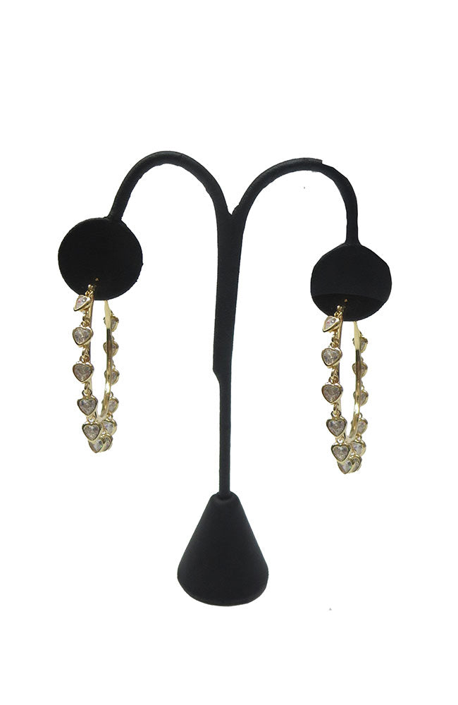 Gold Hoop with Small Heart CZ Charms Earrings