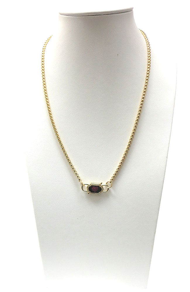 Wheat Chain Necklace Red Locket