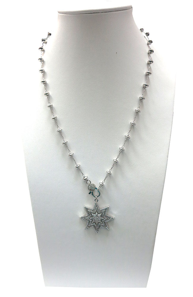Small Bead Chain Silver Star Pendant