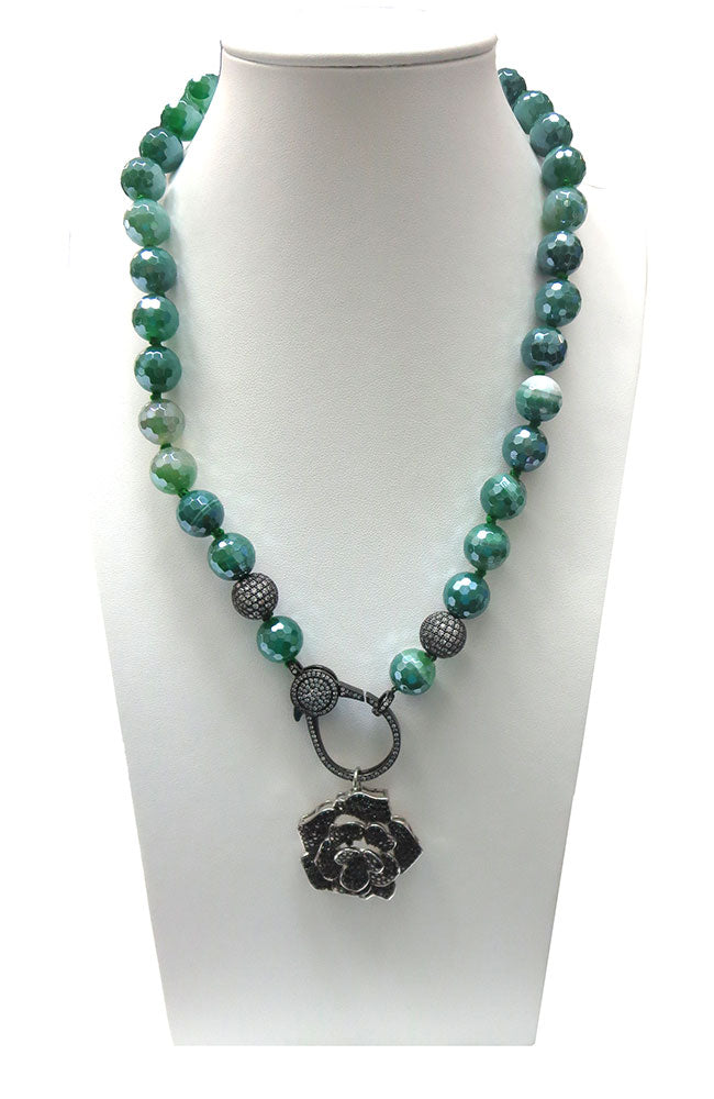 Green Beads GM CZ Flower Pendant