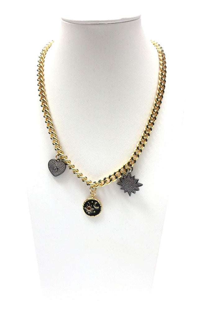 Gold Chain with 3 Black Charms