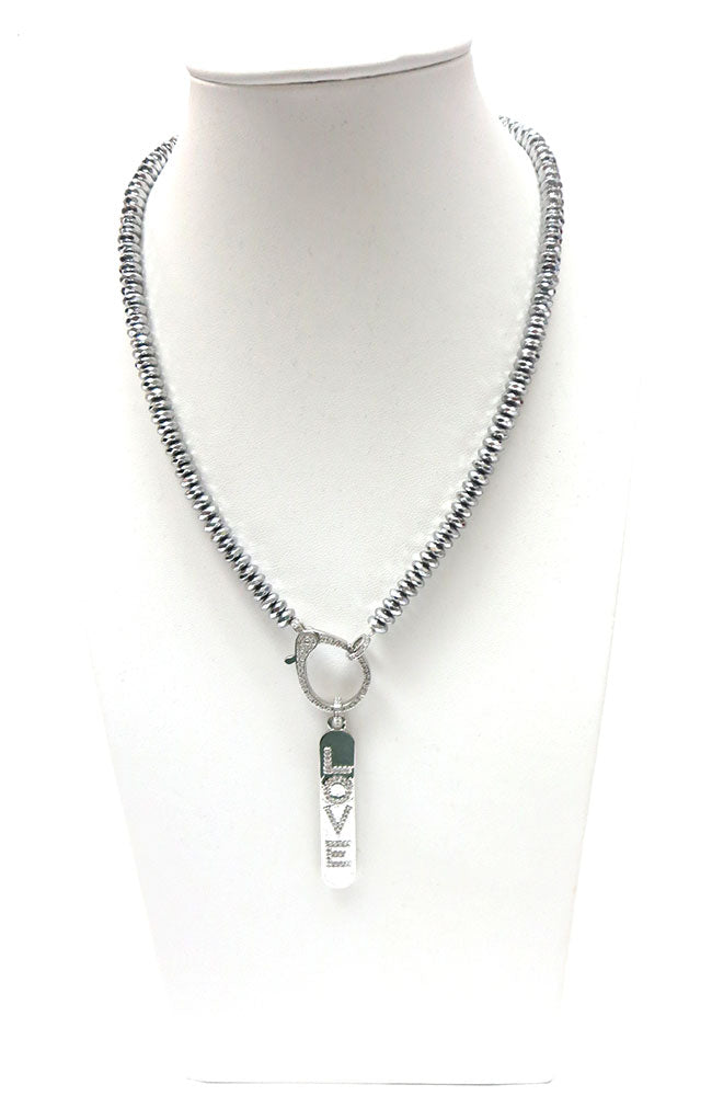 Silver Chain with Love Oblong Pendant