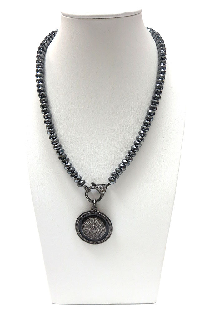 Black Chain with Black Pave Circle Pendant