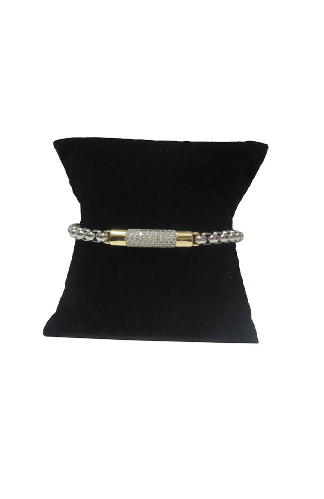 Silver Bracelet w/Gold Round CZ Bar