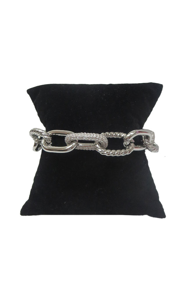 Silver, Rope & CZ Interlocking Circle Bracelet