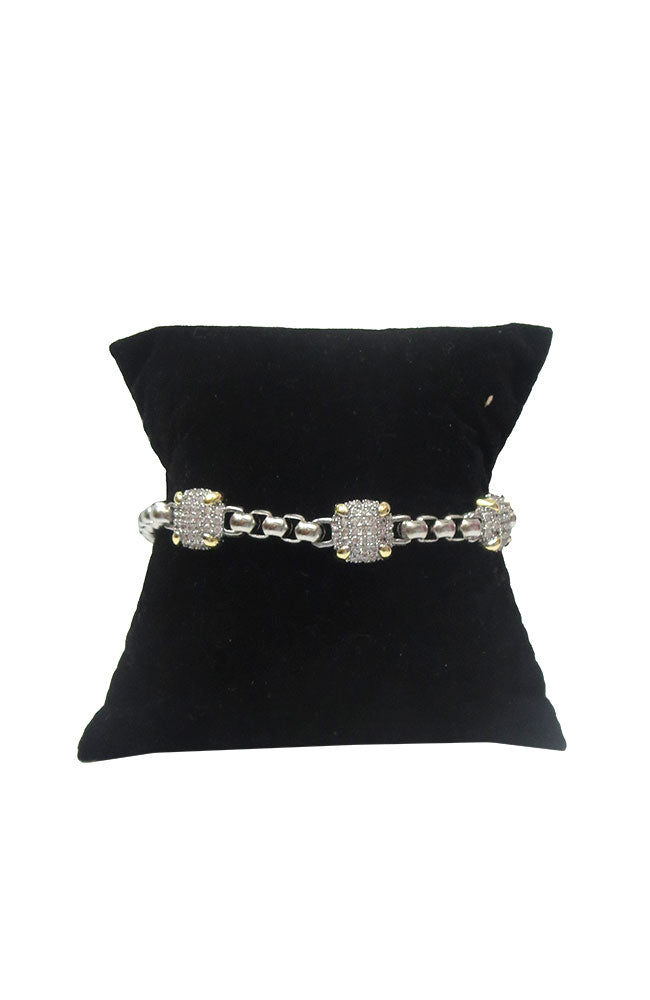 Interlock Silver Chain Gold CZ Station Bracelet