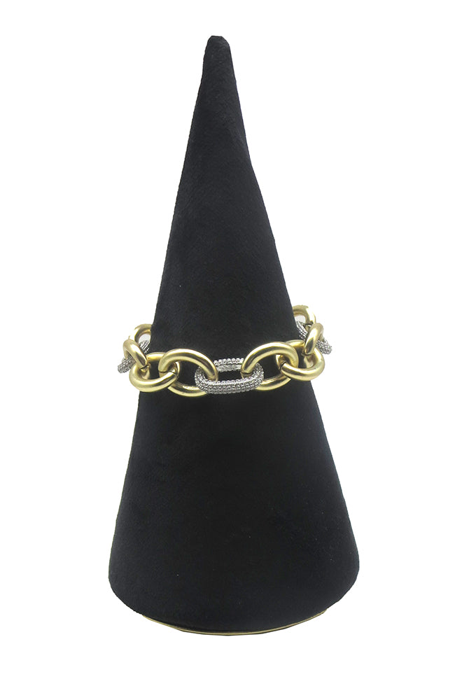Gold Chain, Silver CZ Station Bracelet