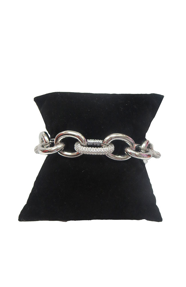 Silver Chain Link, Silver CZ Station Bracelet