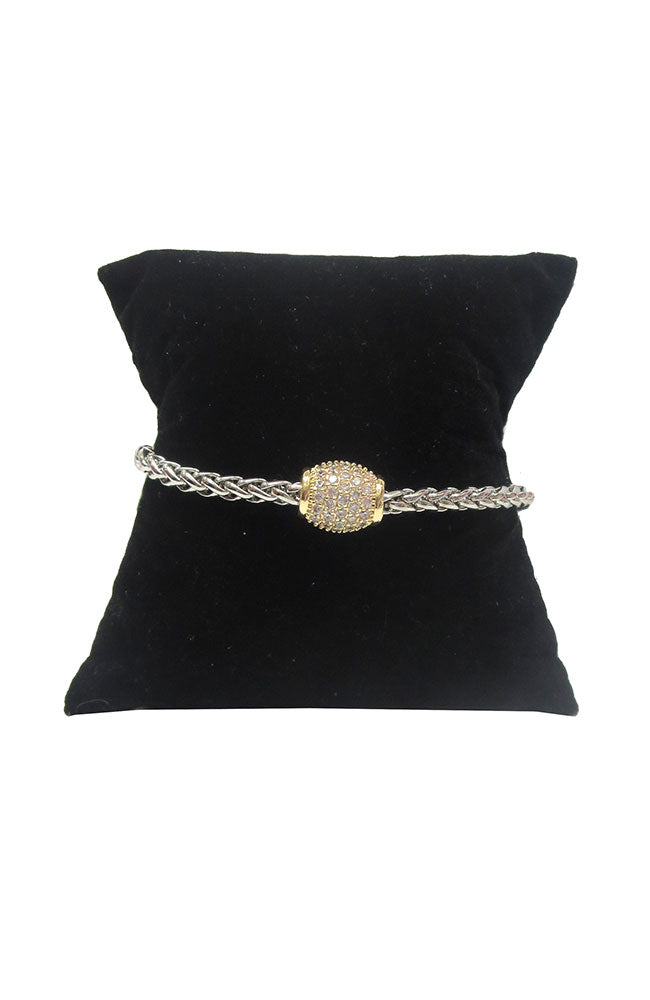 Silver Interlock Chain Gold CZ Bracelet