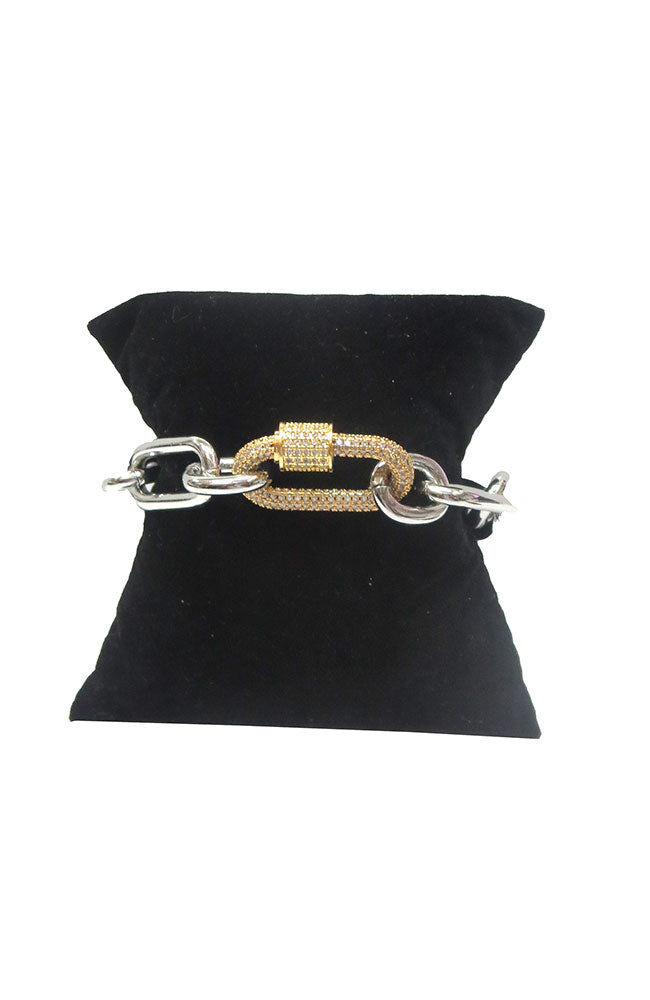 Silver Chain Gold CZ Station Bracelet