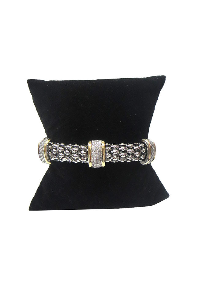 Silver Bubble Bracelet Gold CZ Squares