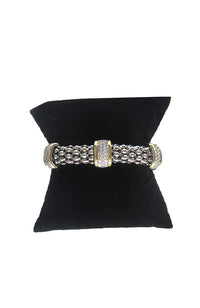 Silver Bubble Bracelet Gold CZ Squares