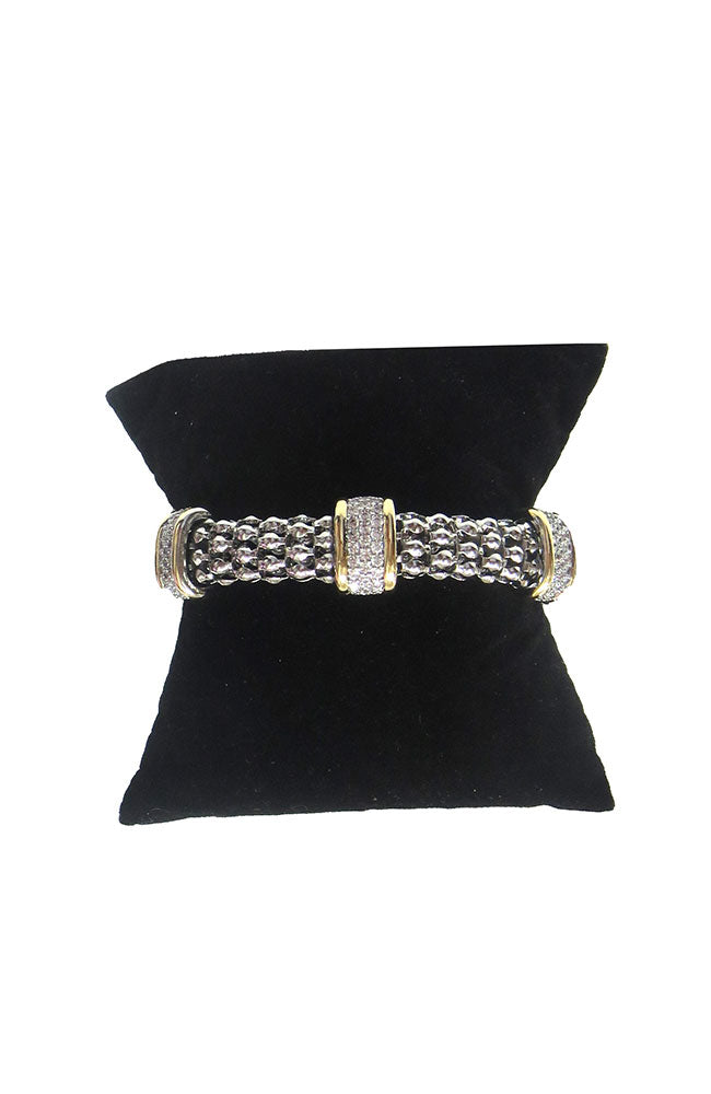 Silver Bubble Bracelet Gold CZ Squares