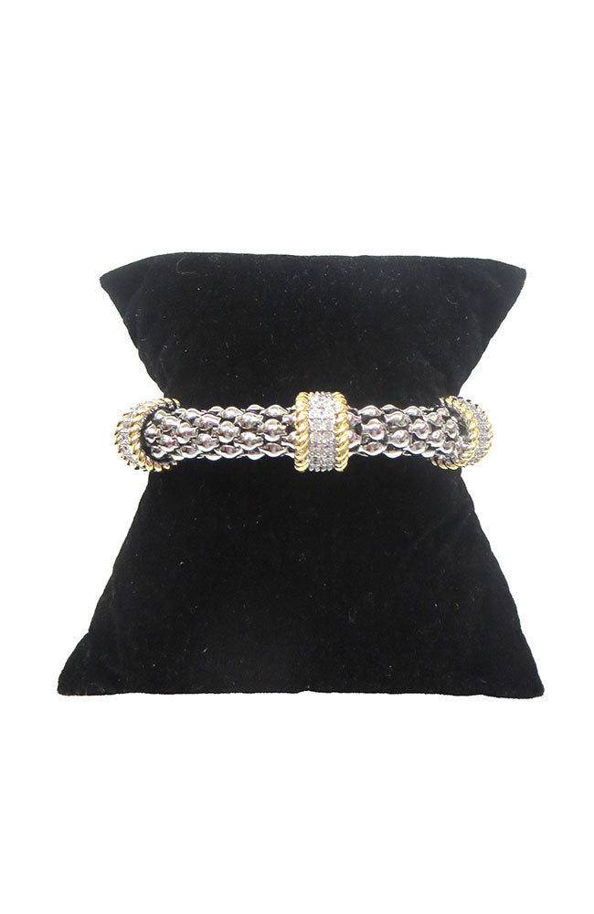 Silver Bubble Bracelet Gold Rope CZ Squares