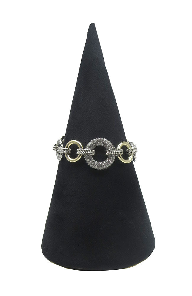 Silver Rope Link Gold Lg CZ Ctr Bracelet