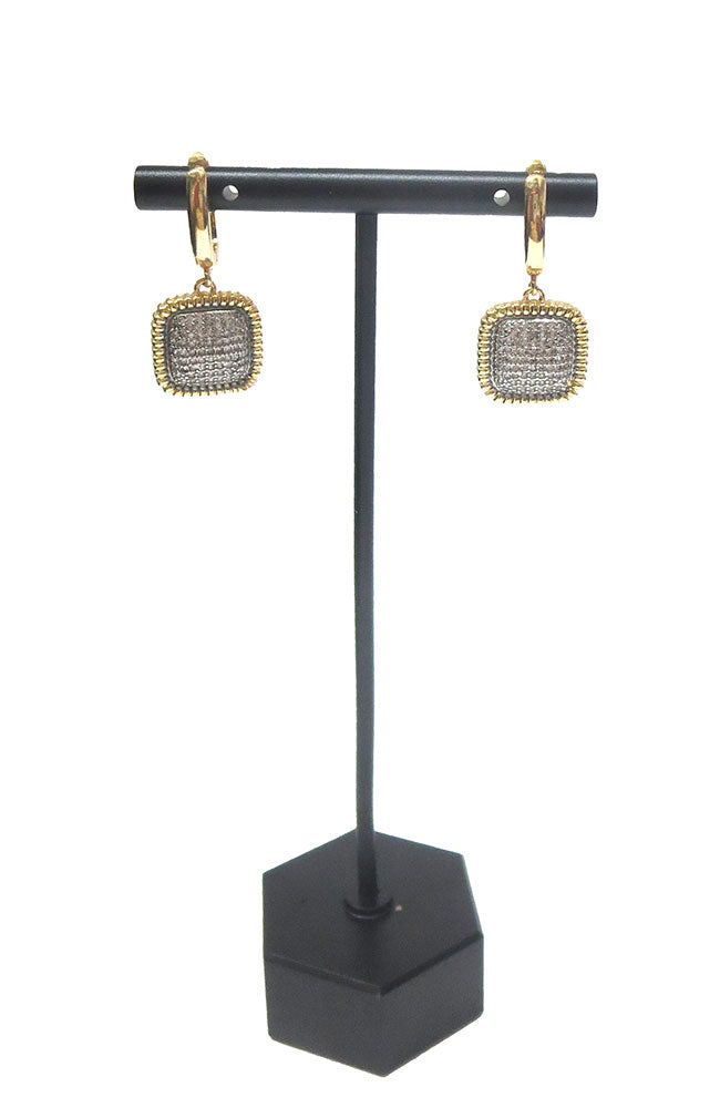 Gold Hoop with Square CZ Dangle