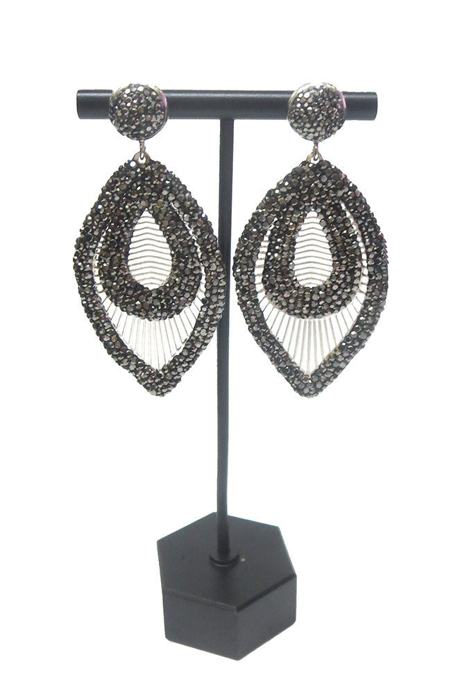 Silver Gunmetal CZ Teardrop Earring