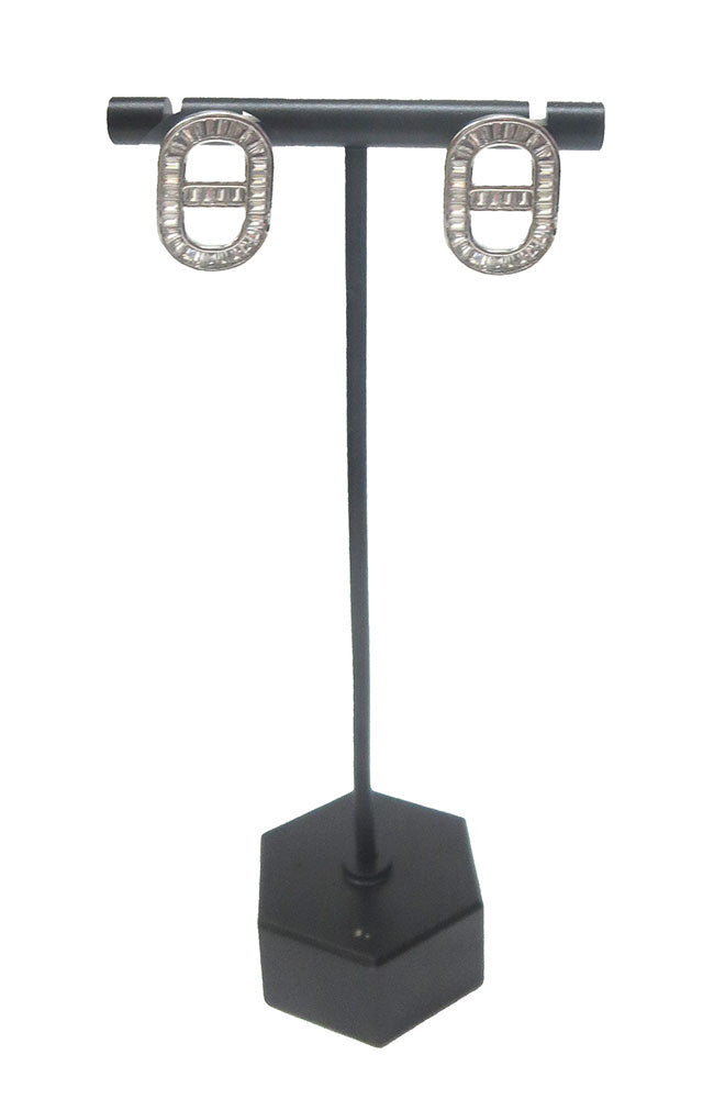 Silver CZ Oval w/Crossbar Earring