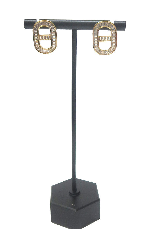 Gold CZ Oval w/Crossbar Earring