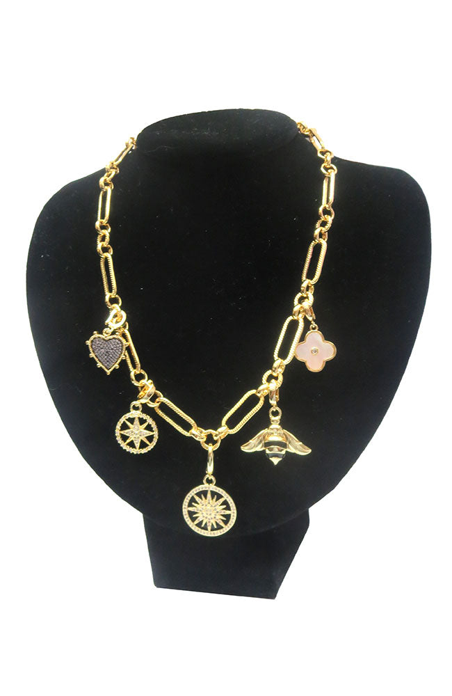 Mag Close Blk Sun Charm Necklace