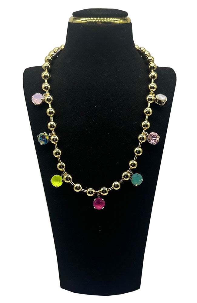 Ball Chain 7 Gem Necklace