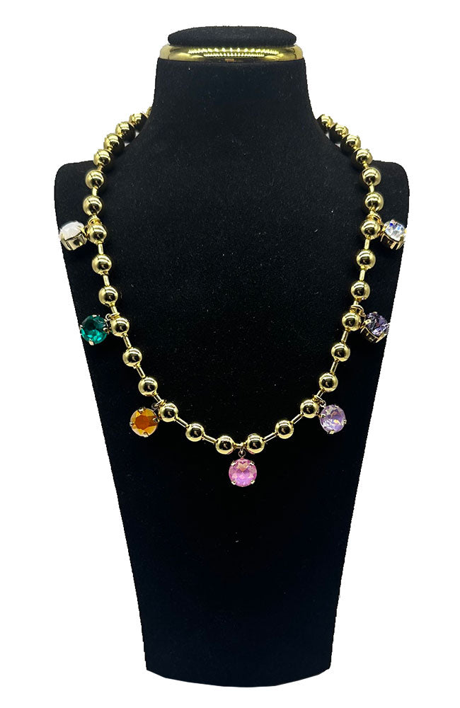 Ball Chain Assorted 7 Gem Necklace