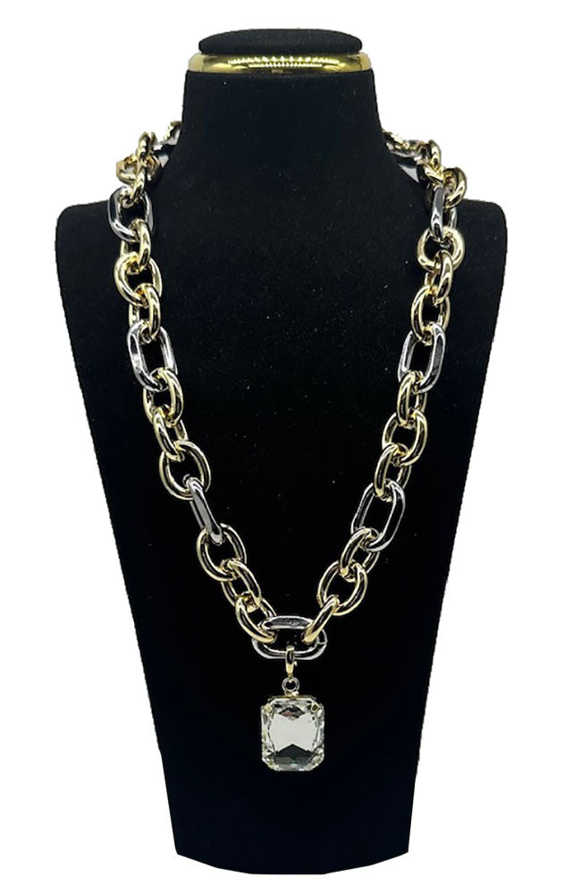 Gemmed Silver & Gold Necklace