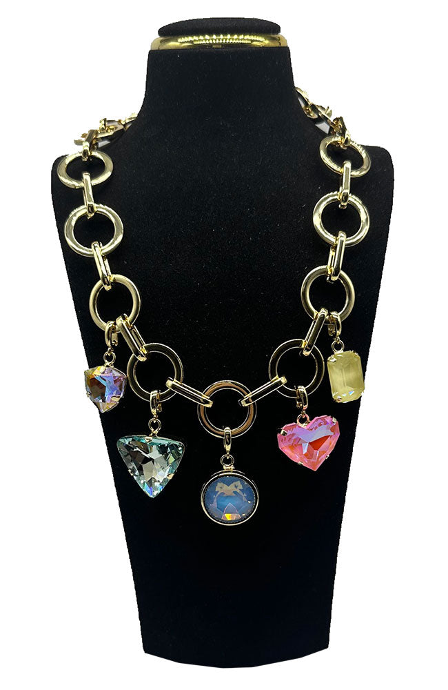 Round Link Chunky Gem Necklace