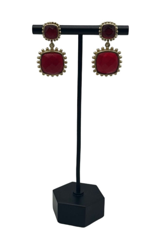 Red Gem Square Earring