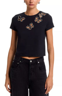 CC606E11032 Cindy Embell Cropped Tee in Black