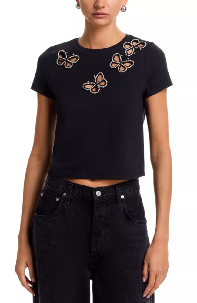 CC606E11032 Cindy Embell Cropped Tee in Black