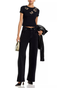 CC606E11032 Cindy Embell Cropped Tee in Black
