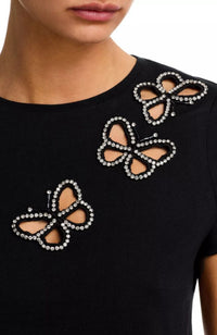 CC606E11032 Cindy Embell Cropped Tee in Black
