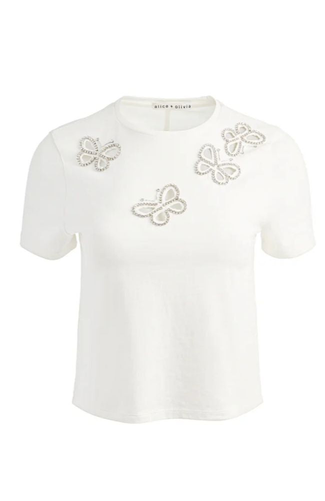 CC606E11032 Cindy Embell Cropped Tee in White
