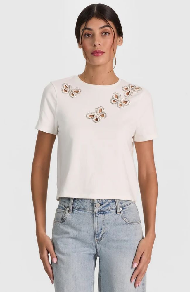 CC606E11032 Cindy Embell Cropped Tee in White