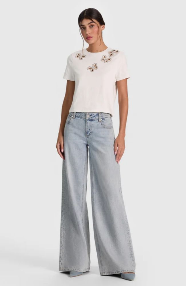 CC606E11032 Cindy Embell Cropped Tee in White