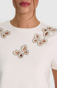 CC606E11032 Cindy Embell Cropped Tee in White