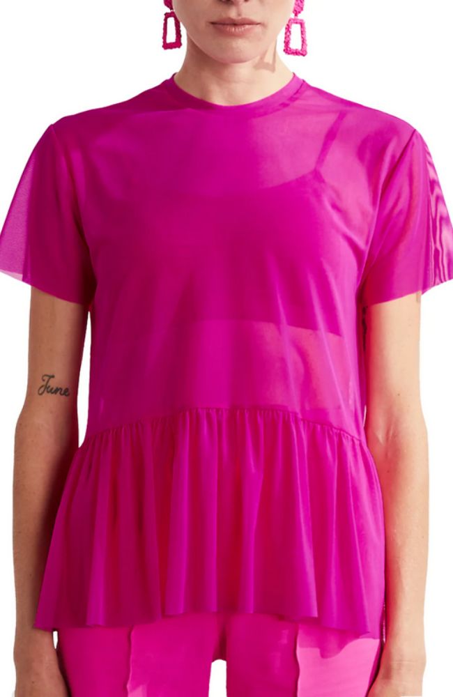 Sheer Mesh Peplum Top