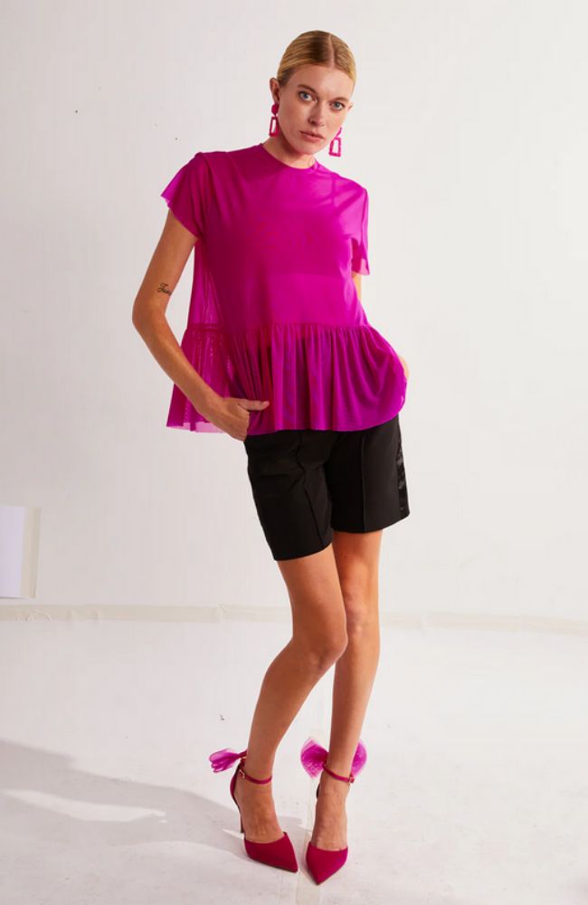 Sheer Mesh Peplum Top