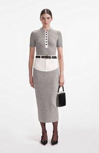 Knit Denim Insert Midi Skirt