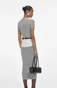 Knit Denim Insert Midi Skirt