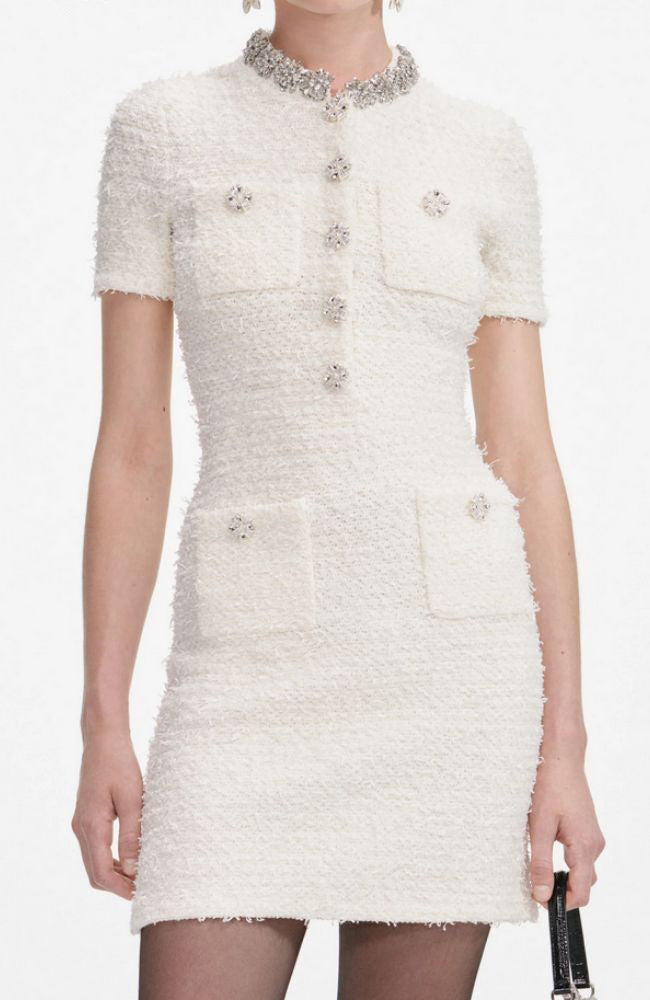 Cream Textured Knit Mini Dress