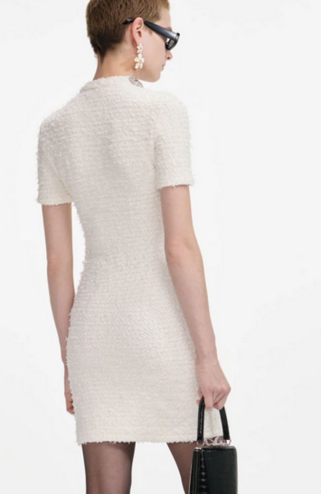 Cream Textured Knit Mini Dress