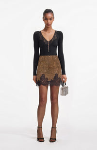 Black Lace Trim Knit Top