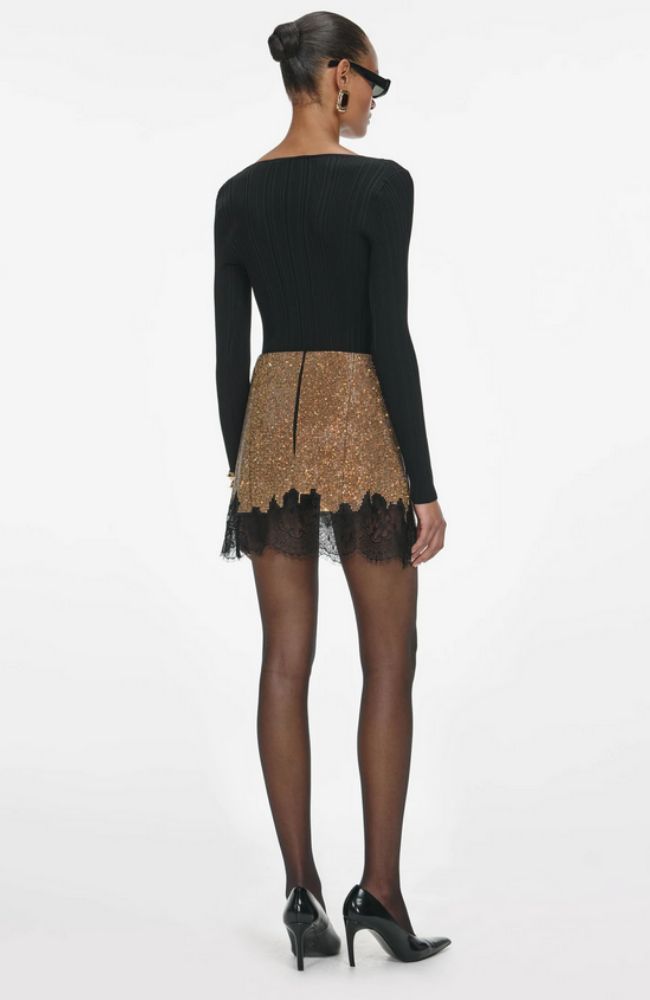 Black Lace Trim Knit Top