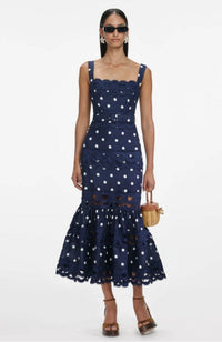 Polka Dot Linen Midi Dress