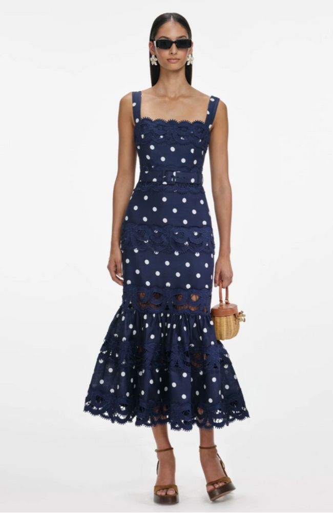 Polka Dot Linen Midi Dress
