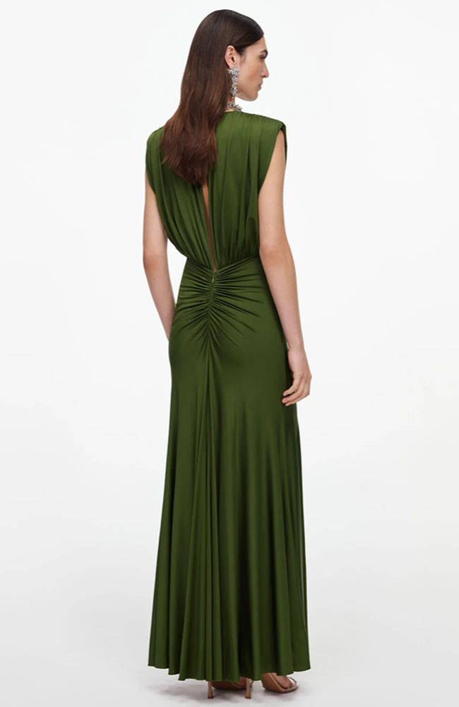 Olive Jersey Gathered Dress