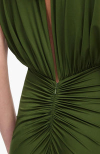 Olive Jersey Gathered Dress